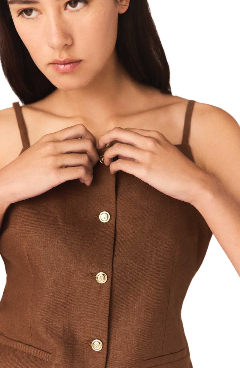 maje Linen blend top, Alternate, color, Brown