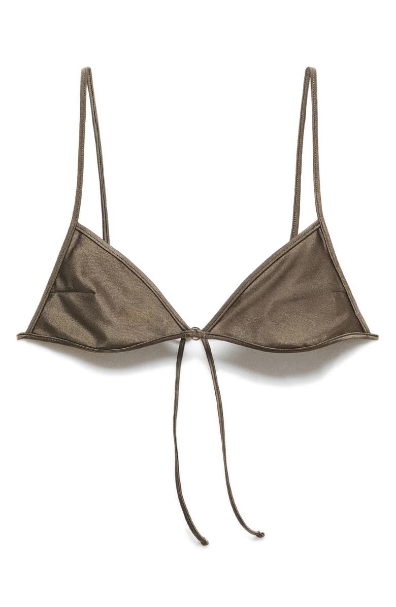 MANGO Shimmer Triangle Bikini Top, Main, color, Dark Green