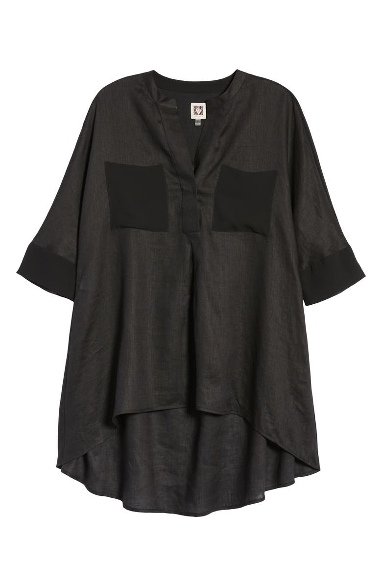 Anne Klein Asymmetrical Hem Linen Tunic Top, Alternate, color,