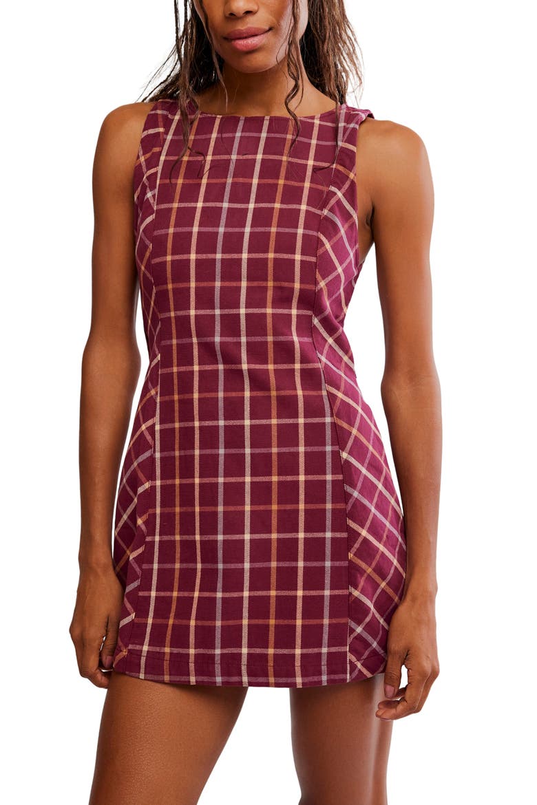 Atlas Plaid Minidress, Alternate, color, COCOA PLUM COM