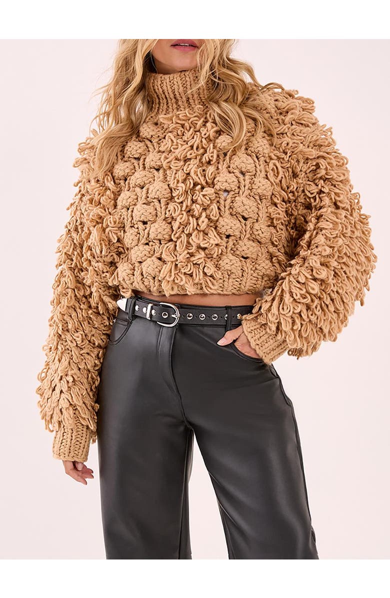 NASTY GAL High Neck Cropped Sweater, Alternate, color, Tan