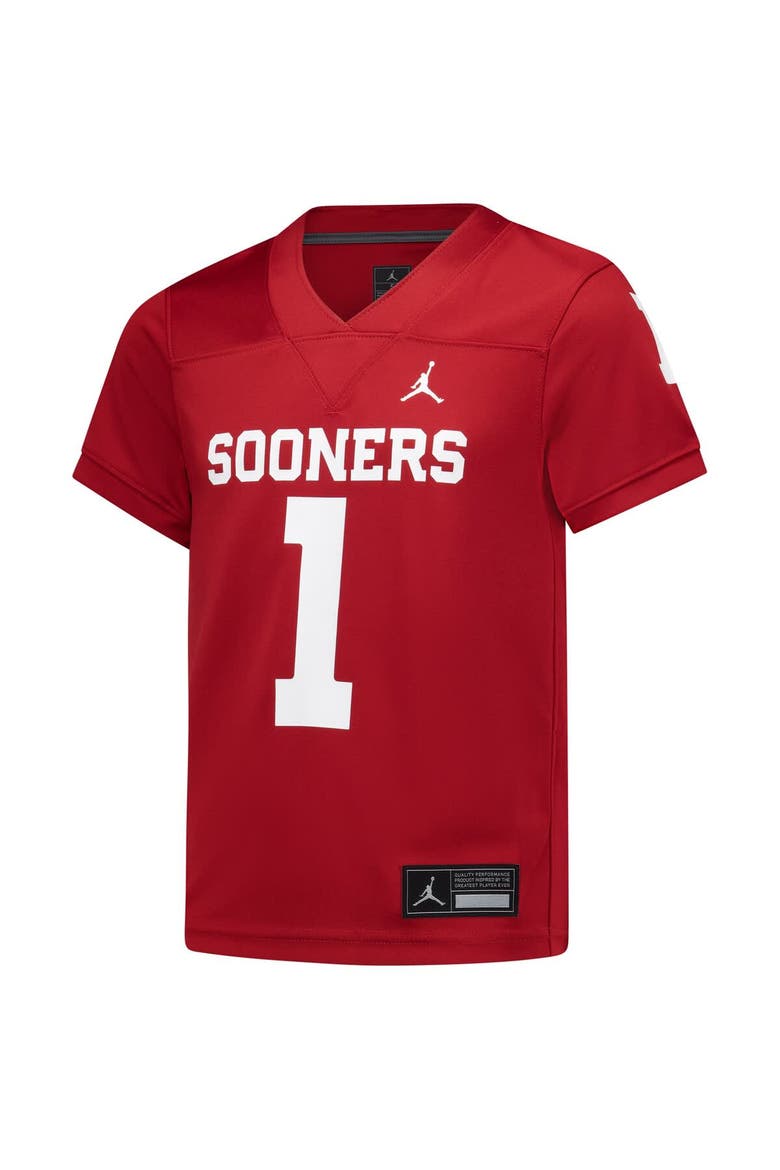 Preschool Jordan Brand #1 Crimson Oklahoma Sooners Untouchable Replica Football Jersey, Alternate, color, Crimson