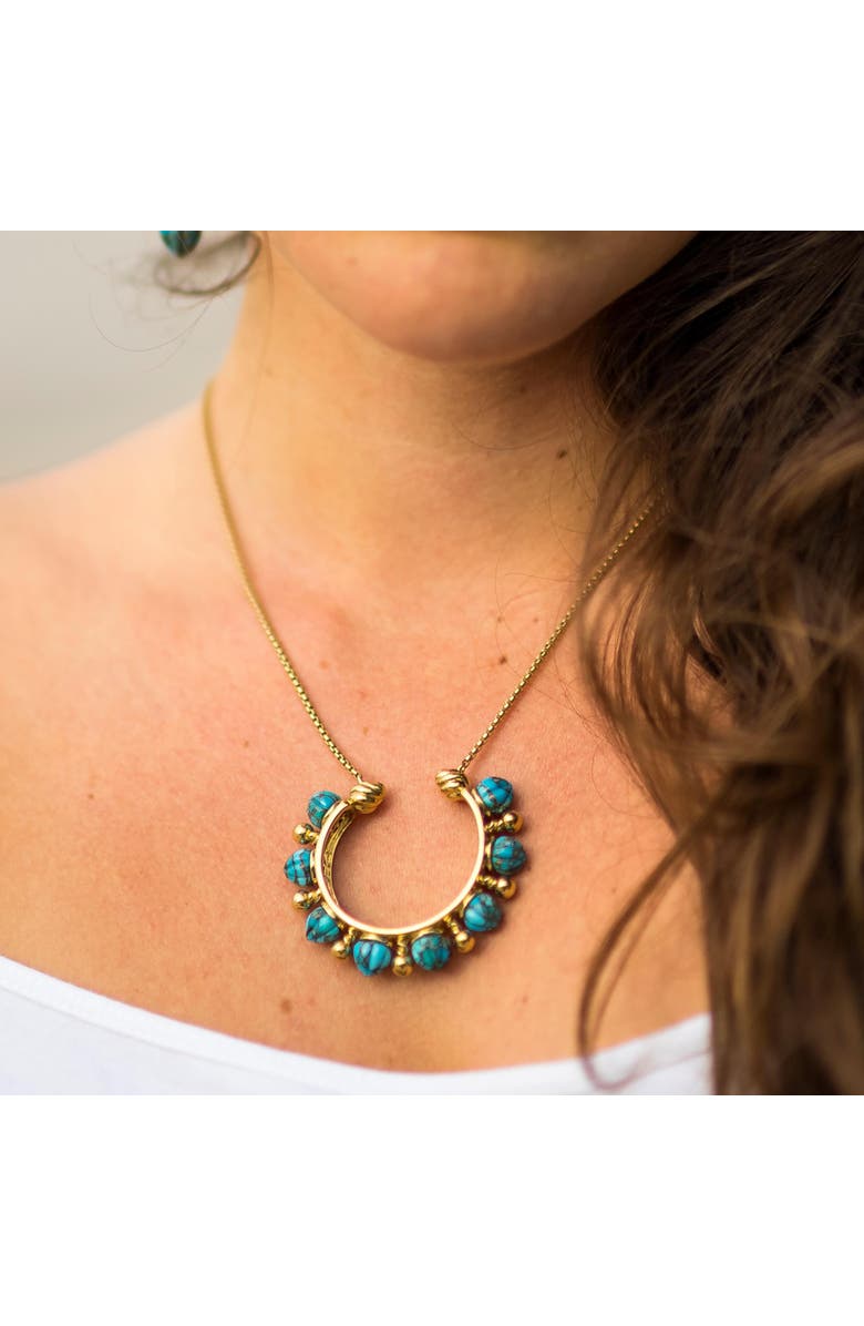 LuvMyJewelry Circle of Fire Design Yellow Gold Plated Sterling Silver Turquoise Gemstone Necklace, Alternate, color,