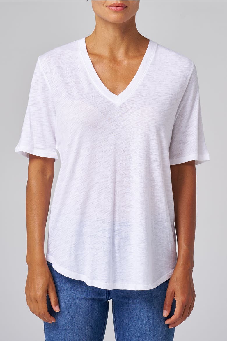 Slub Jersey V-Neck Elbow Sleeve Tee, Main, color, White