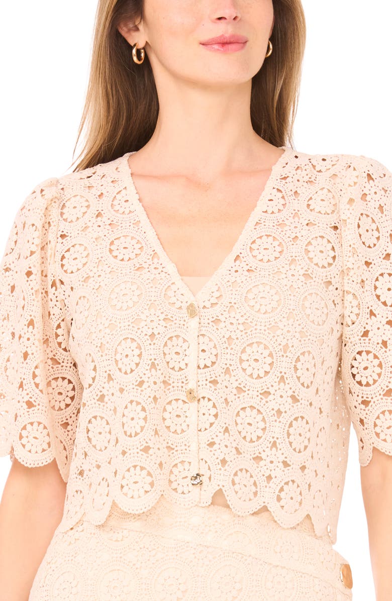 Parker Eyelet Lace V-Neck Short Sleeve Top, Alternate, color, Eggnog