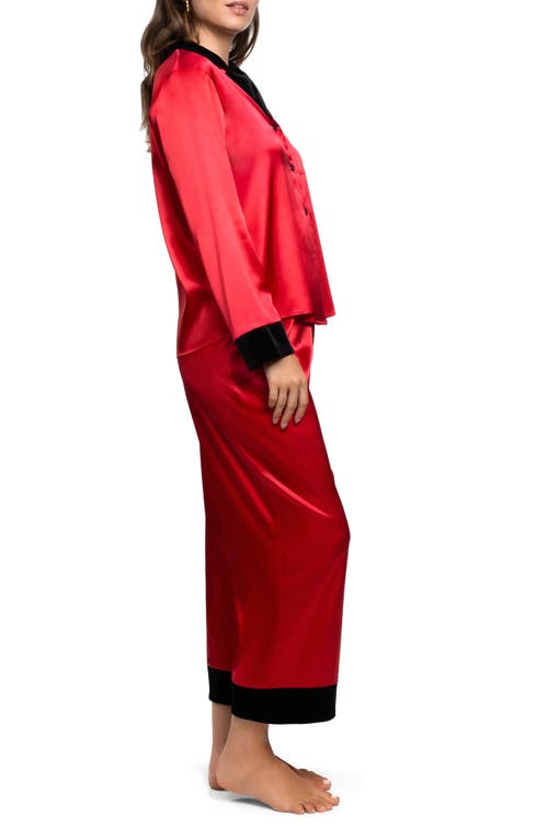 In Bloom By Jonquil Josie Velvet Trim Satin Crop Pajamas In Red