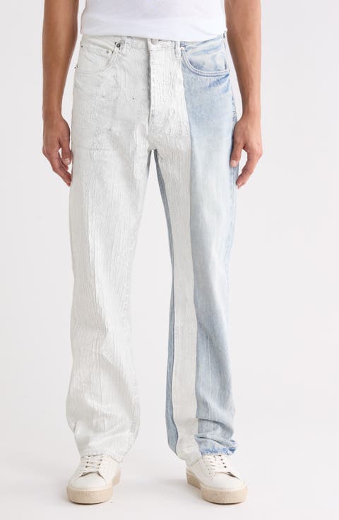 Metallic Crackle High Waist Straight Leg Jeans