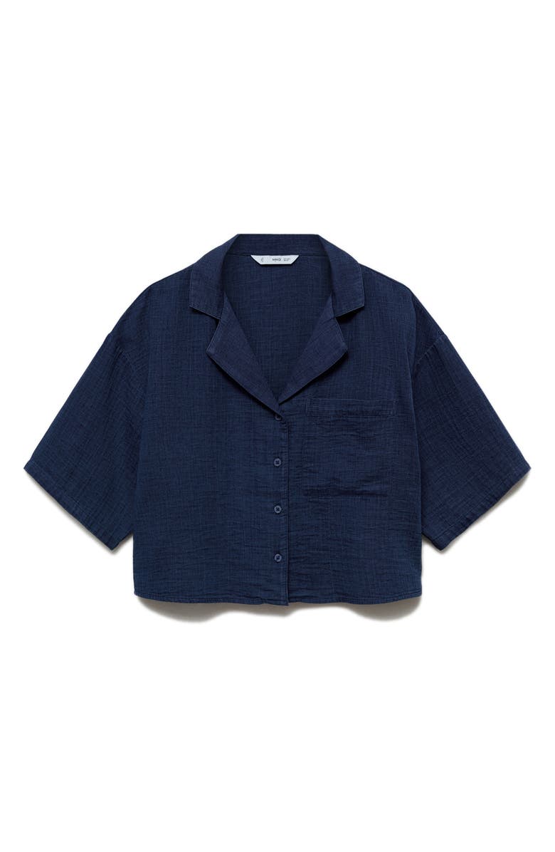 MANGO Boxy Elbow Sleeve Cotton Camp Shirt, Alternate, color, 