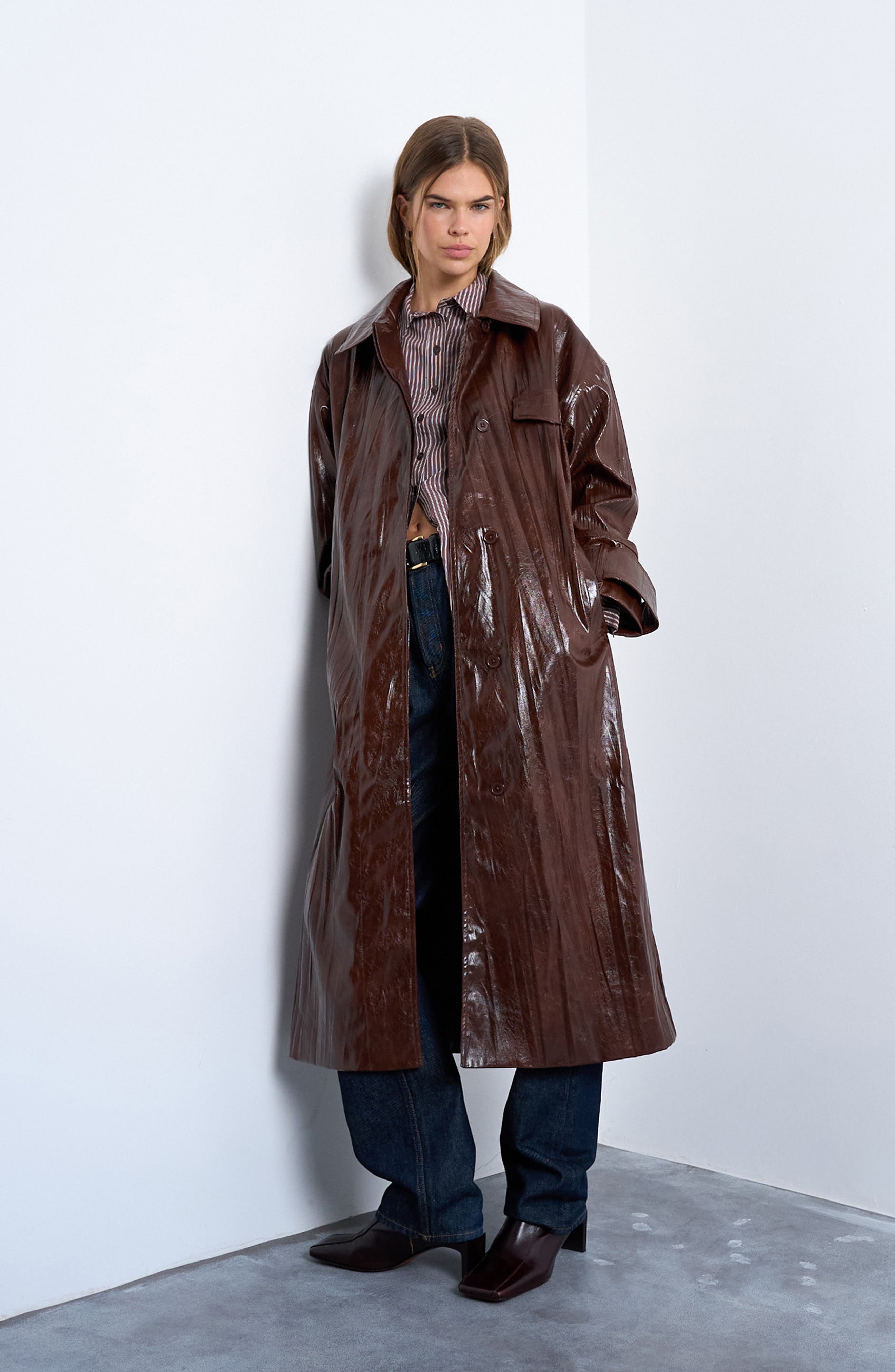 Topshop Faux Leather Trench Coat