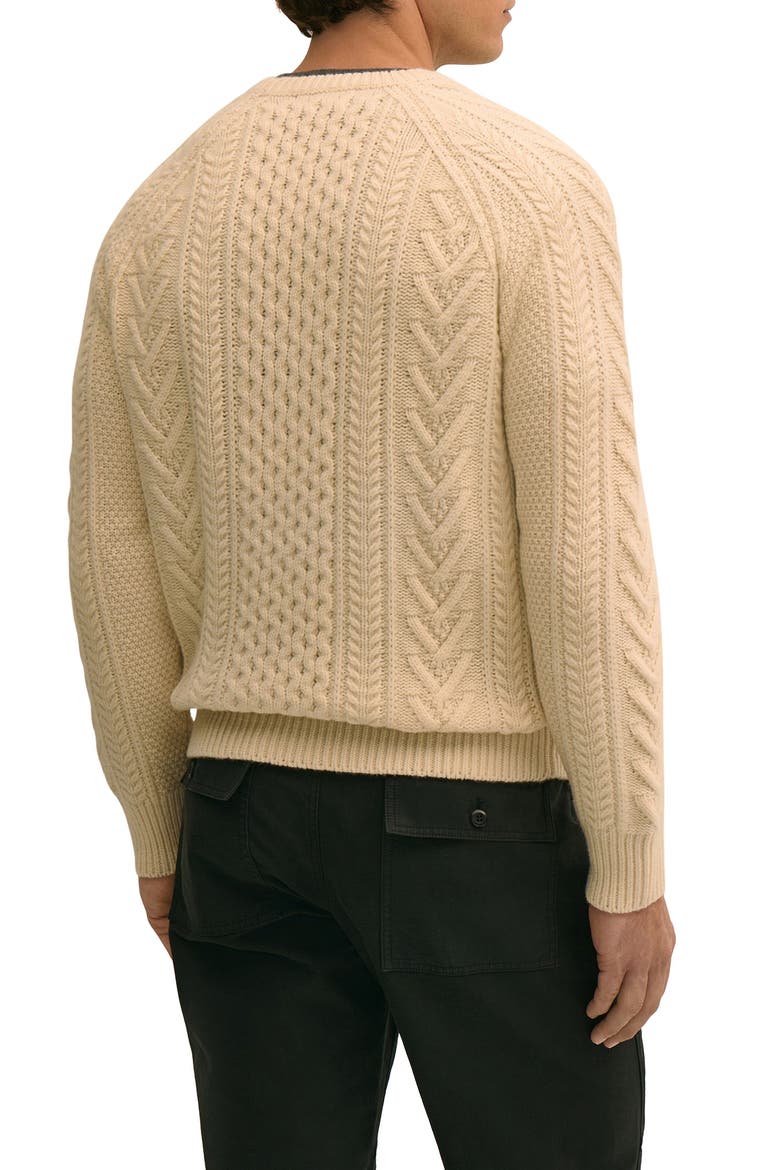 Merino Wool Aran Knit Crewneck Sweater, Alternate, color, IVORY