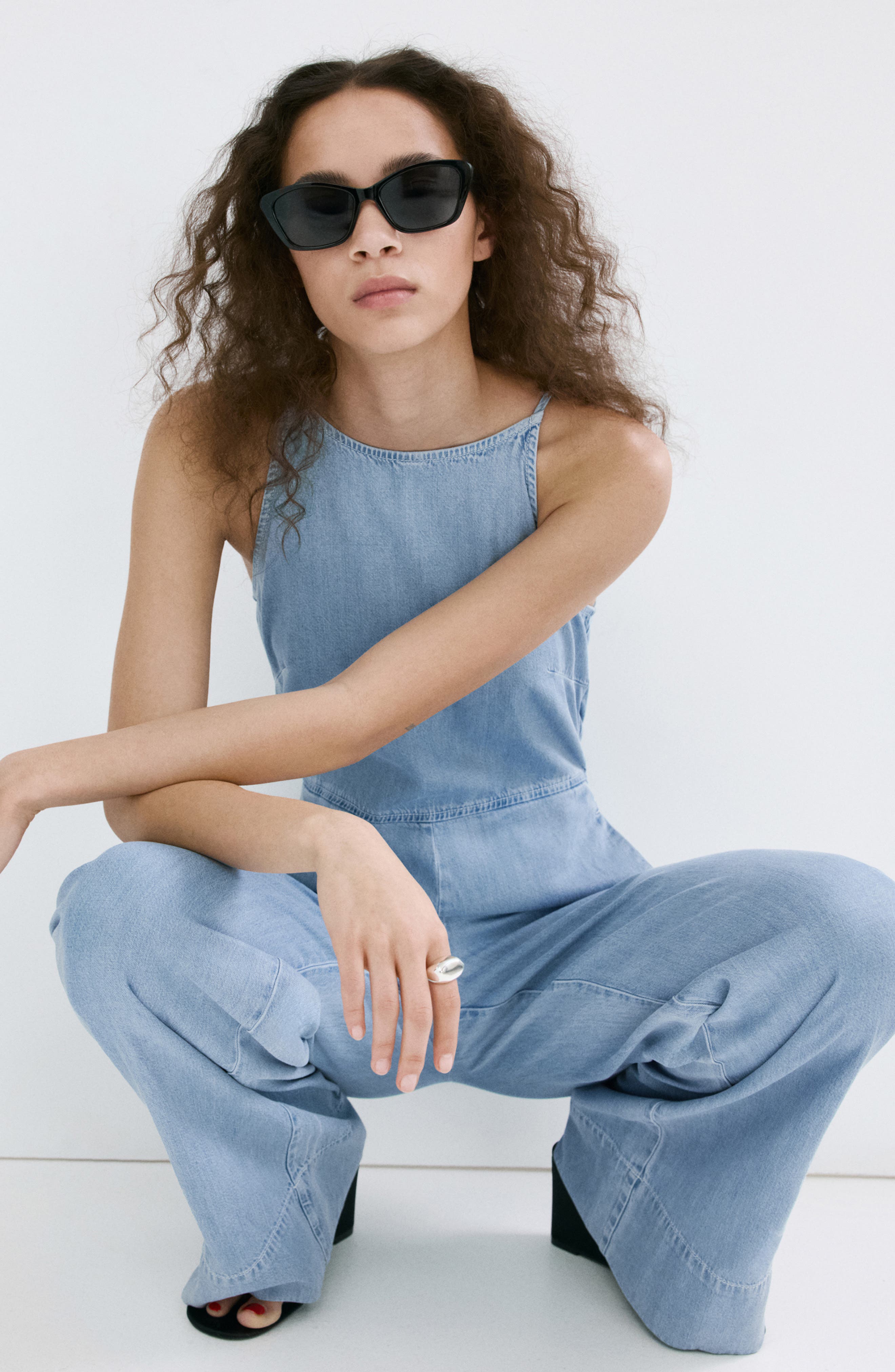 Clover⭐︎pocket frill denim all-in-one LEAVE IT RUFFLED JUMPSUIT