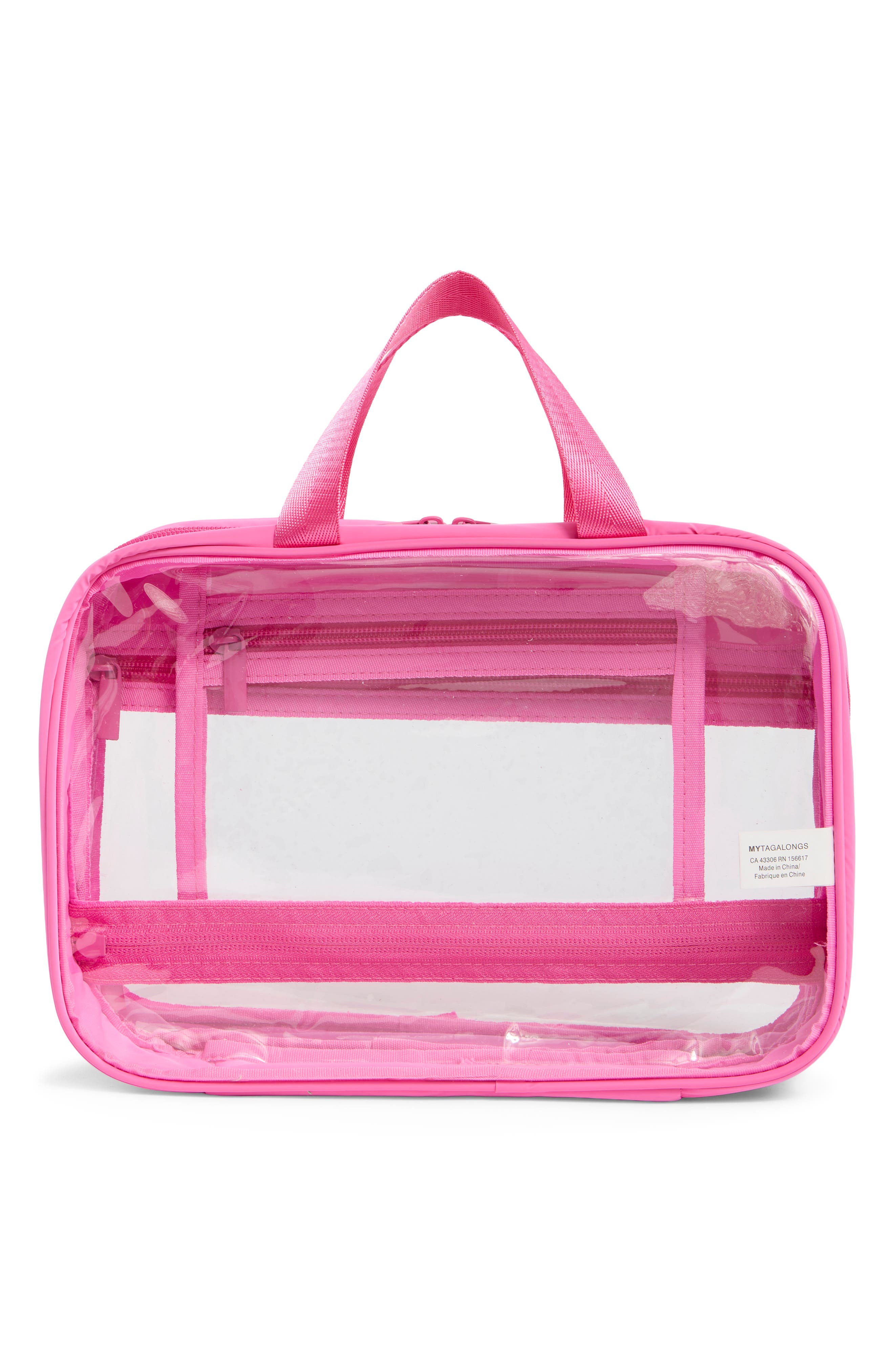 Box Quilted Clear Toiletry Case, Alternate, color, HOT PINK