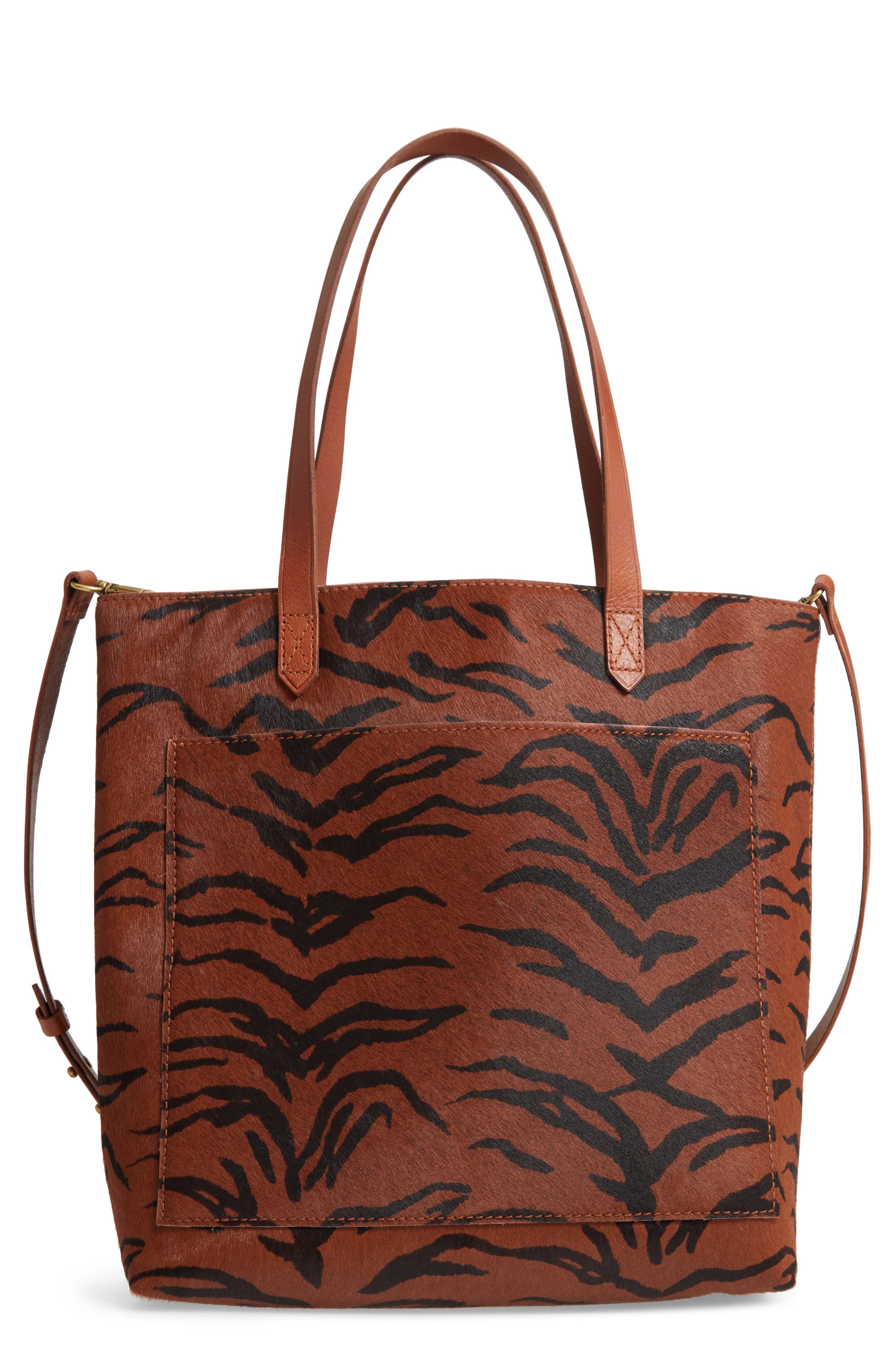Leopard Genuine Calf Hair Medium Transport Tote, Main, color, MAPLE SYRUP