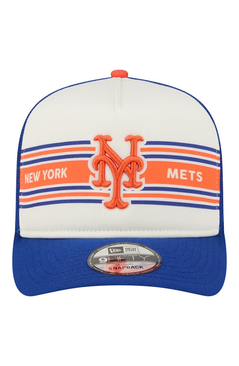 New Era Men's New Era Cream/Royal New York Mets Banner A-Frame 9FIFTY Trucker Snapback Hat, Alternate, color, Cream