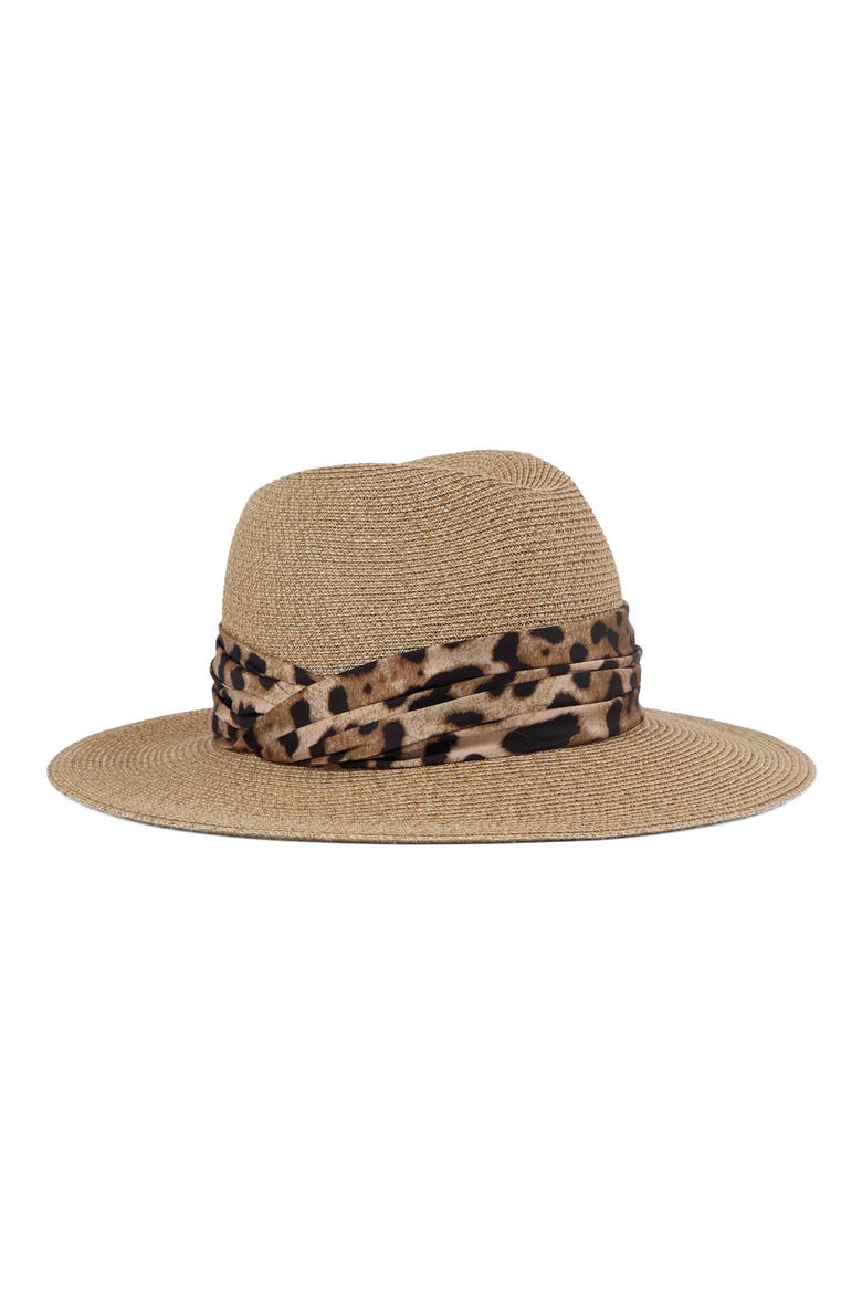 Courtney UPF 25+ Packable Straw Fedora, Main, color, SAND