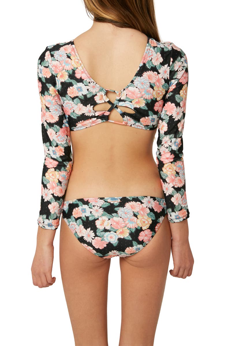 O
Neill Kids
 Emilie Floral Long Sleeve Crop Swim Top, Alternate, color, Black