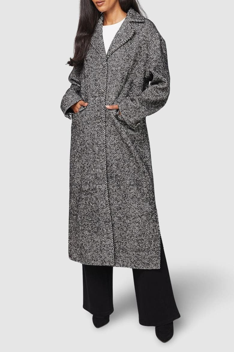 Collared Cuff Detail Maxi Coat, Alternate, color, Black