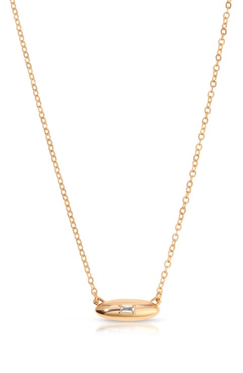 Baguette Cubic Zirconia Dome Pendant Necklace
