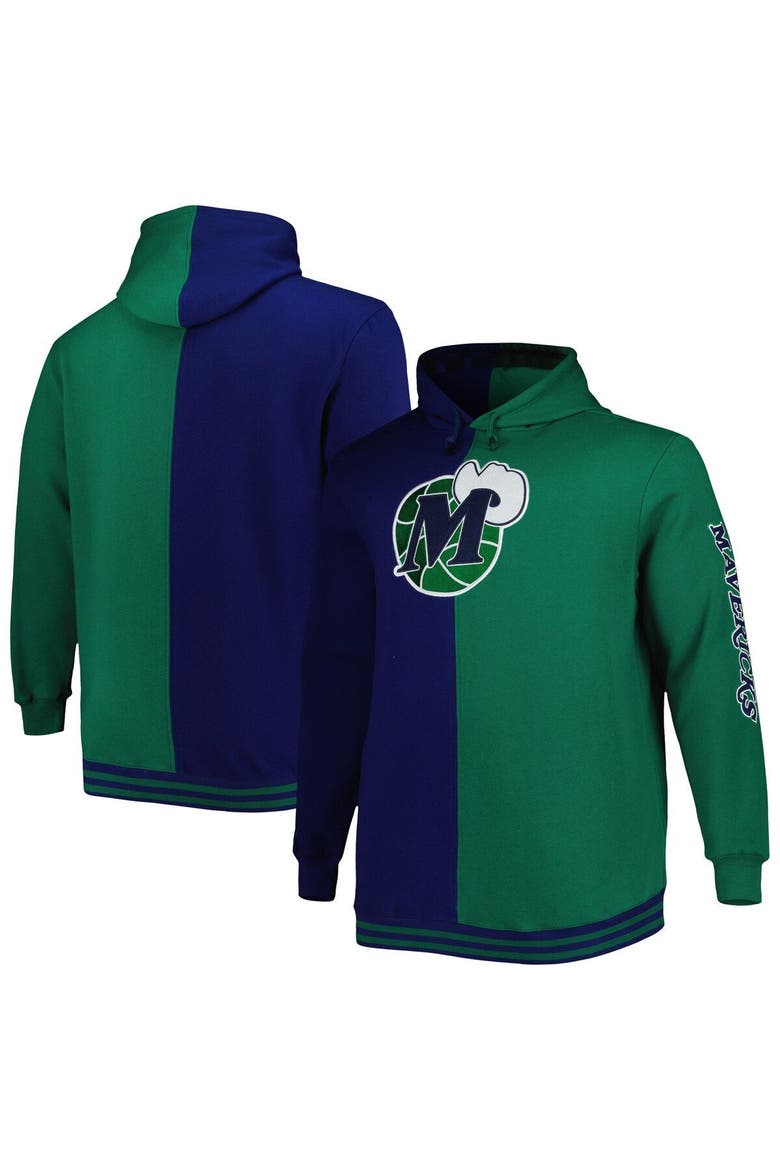 Men's Mitchell & Ness Navy/Green Dallas Mavericks Big & Tall Hardwood Classics Split Pullover Hoodie, Main, color, Navy