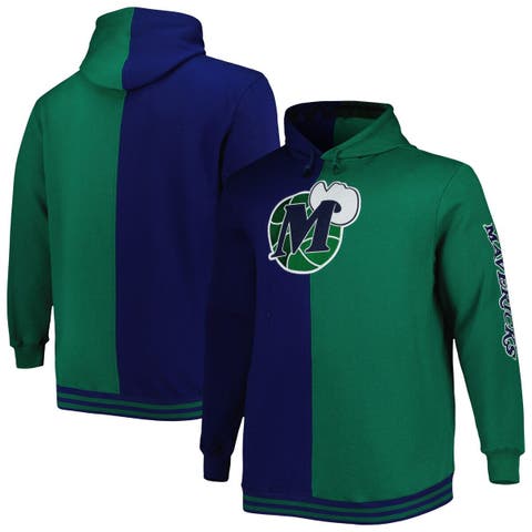 Men's Mitchell & Ness Navy/Green Dallas Mavericks Big & Tall Hardwood Classics Split Pullover Hoodie