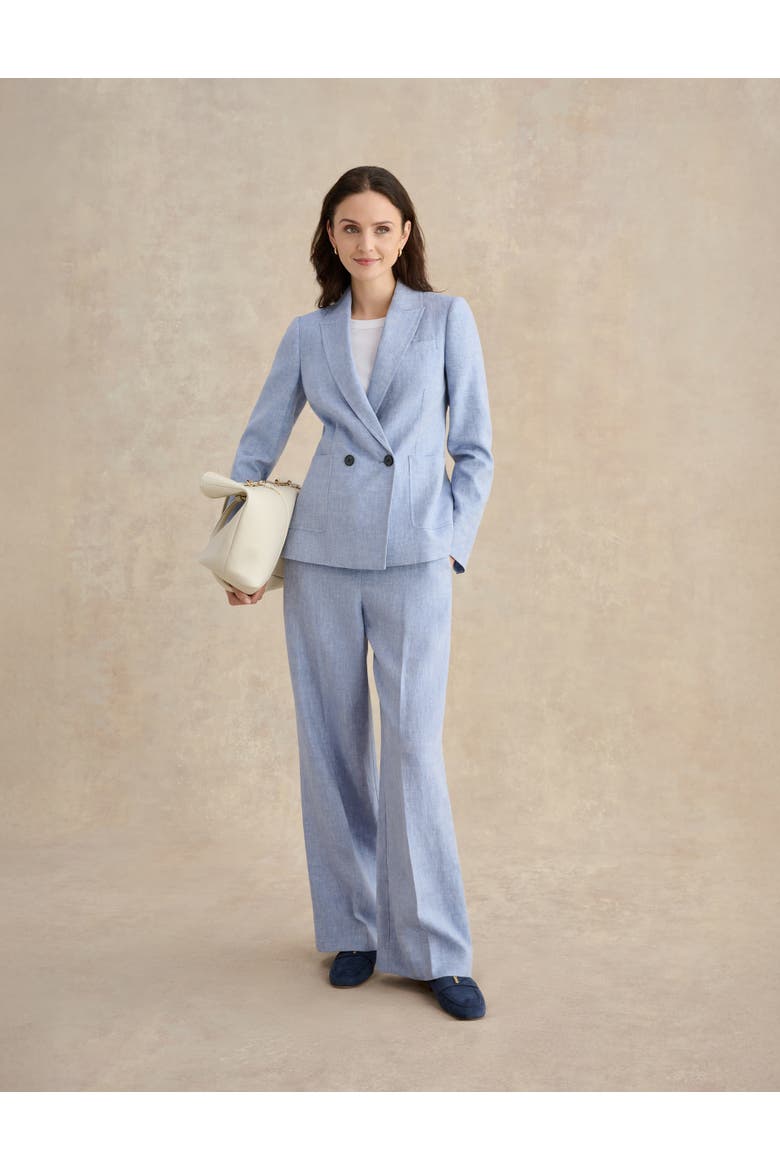 Estella Double Breasted Linen Jacket, Alternate, color, Blue White
