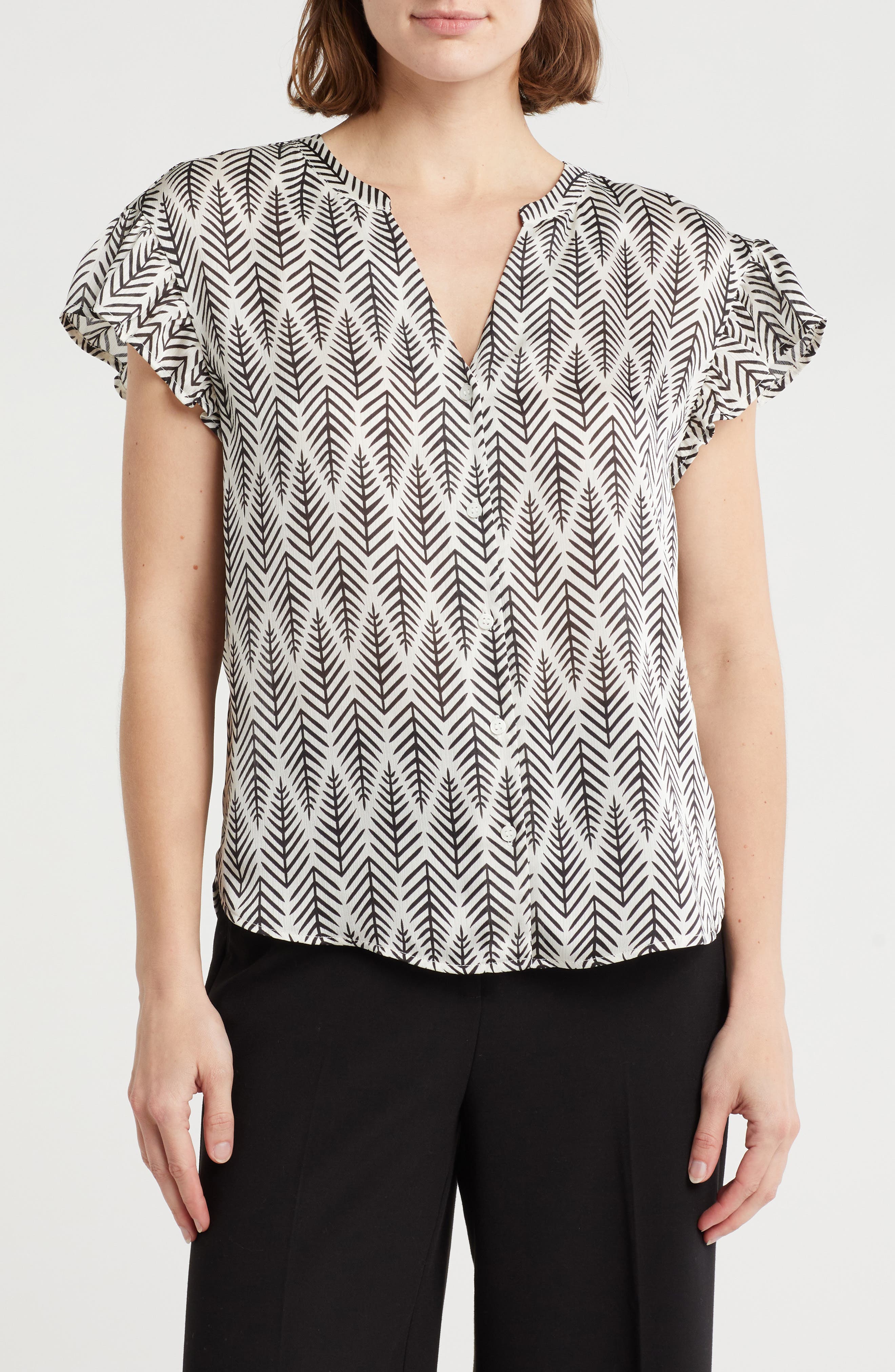 Pleione Print Ruffle Sleeve Top