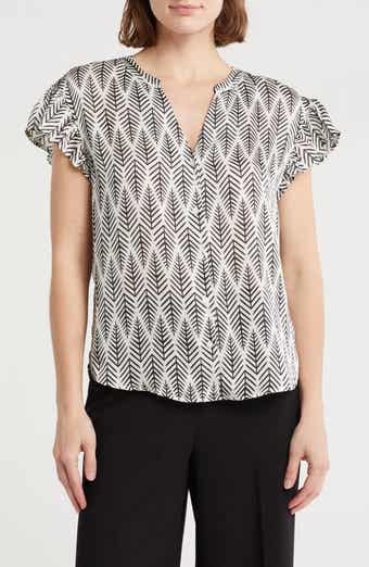 Pleione Print Ruffle Sleeve Top