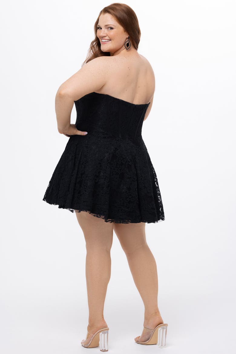 Strapless Lace Bustier Plus Size Party Dress, Alternate, color, Black