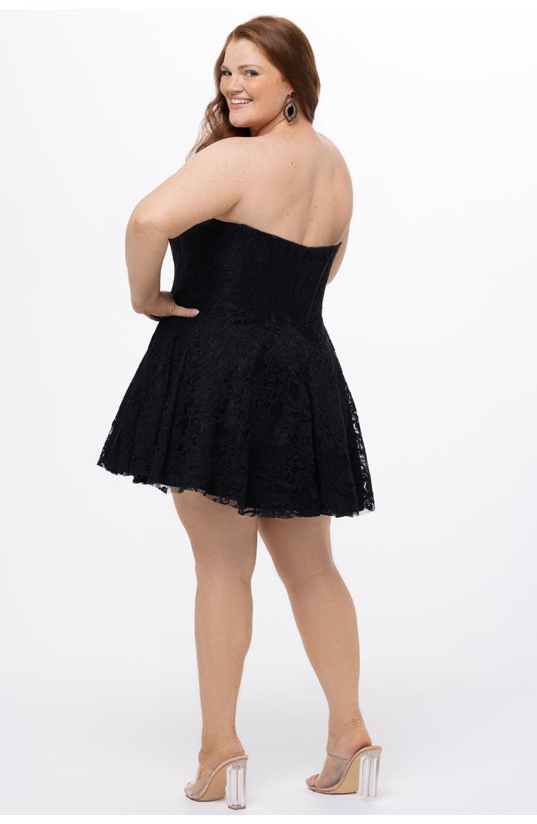 Celebrations by Sydney's Closet Strapless Lace Bustier Plus Size Party Dress, Alternate, color, Black