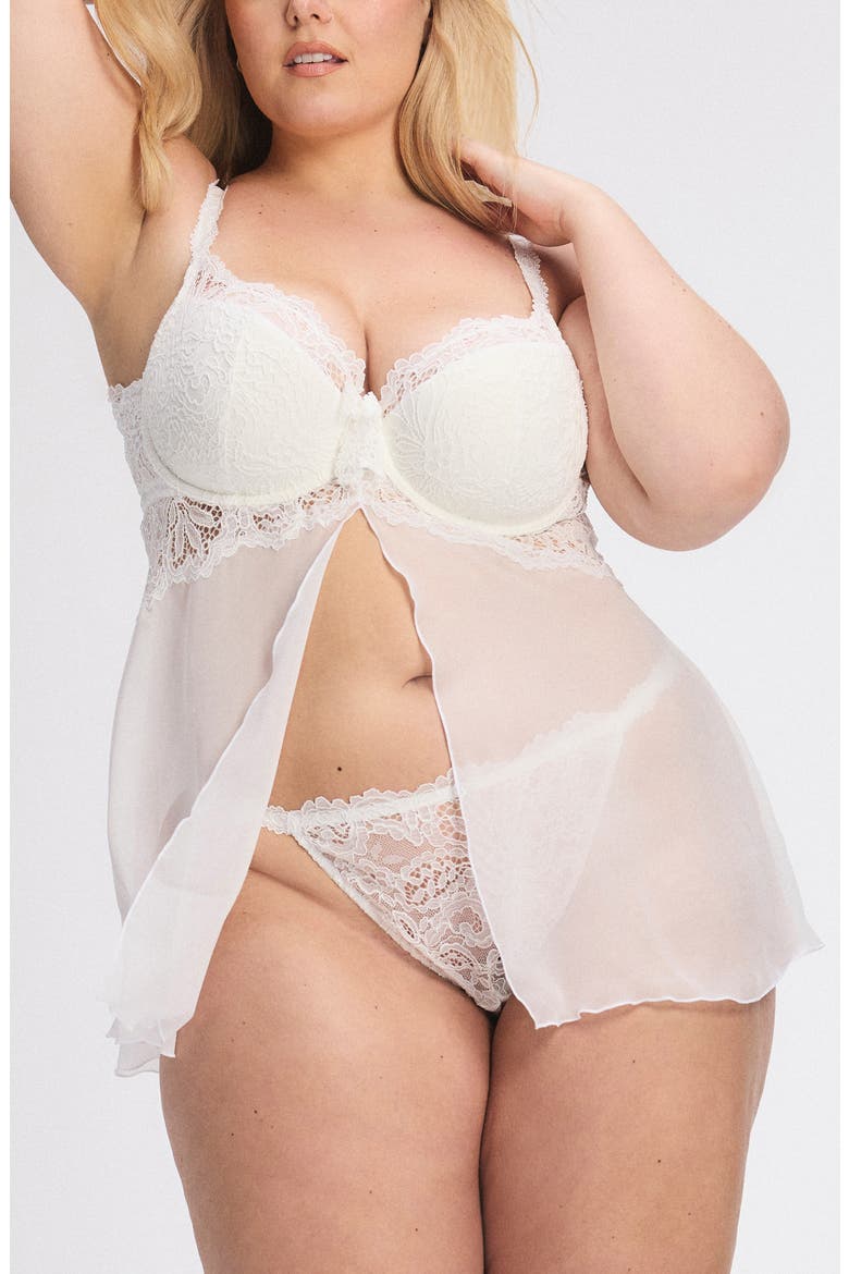 Romantic Corded Lace Padded Demi Chemise, Alternate, color, HAZY WHITE
