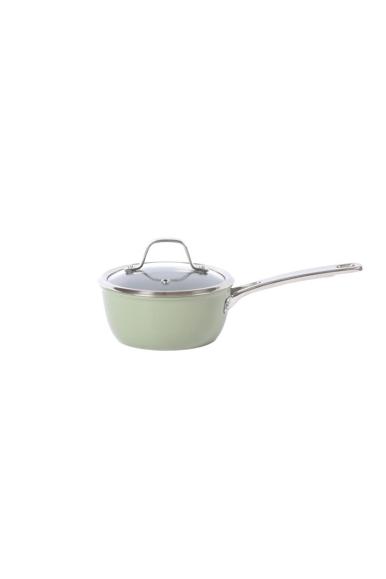 Titanium Ceramic Nonstick Forged Aluminum Cookware Pots & Pans Set with Tempered Glass Lids, Alternate, color, Green