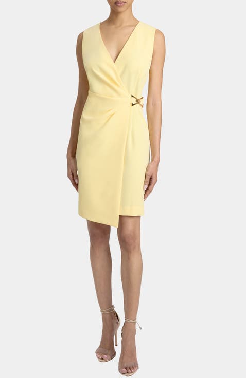 TILLY Sleeveless Faux Wrap Shift Dress in Soft Stretch Crepe