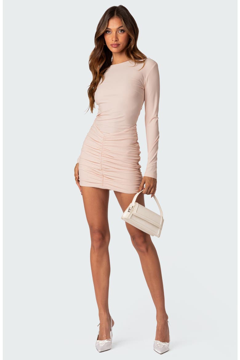 Dollie Long Sleeve Ruched Minidress, Alternate, color, PINK