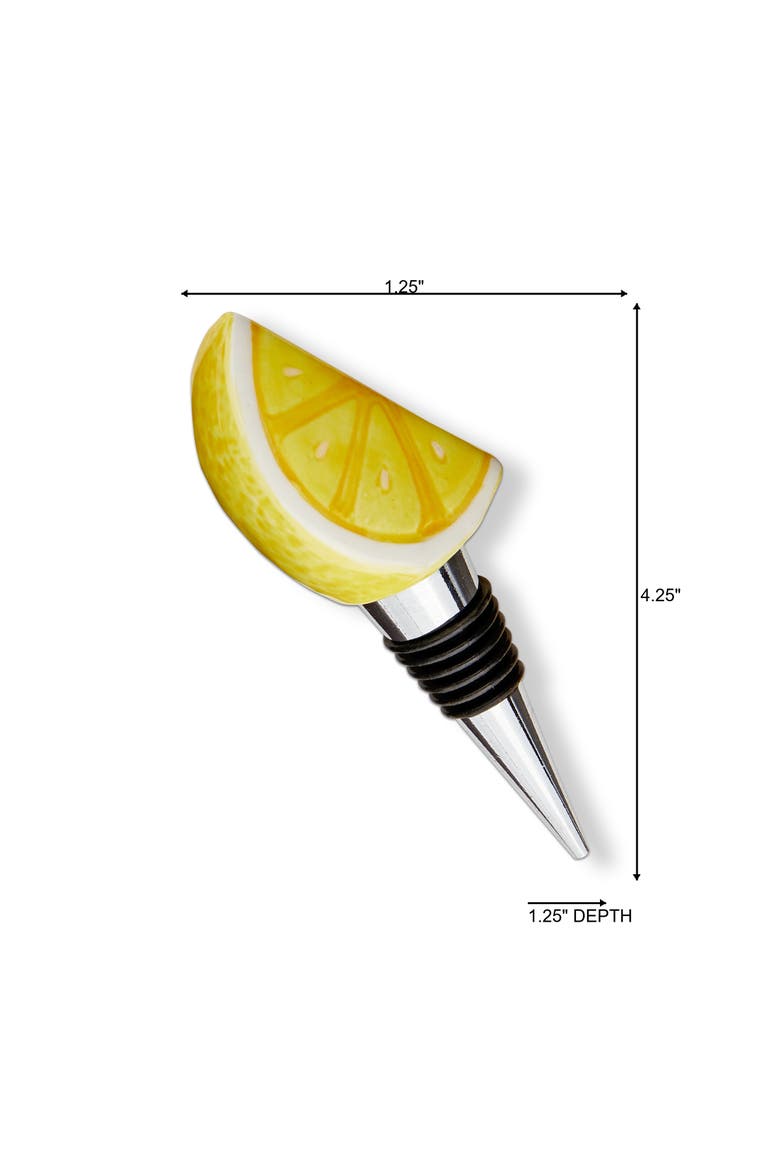 Lemon Bottle Stopper Yellow Earthenware Summer, Alternate, color, Yellow