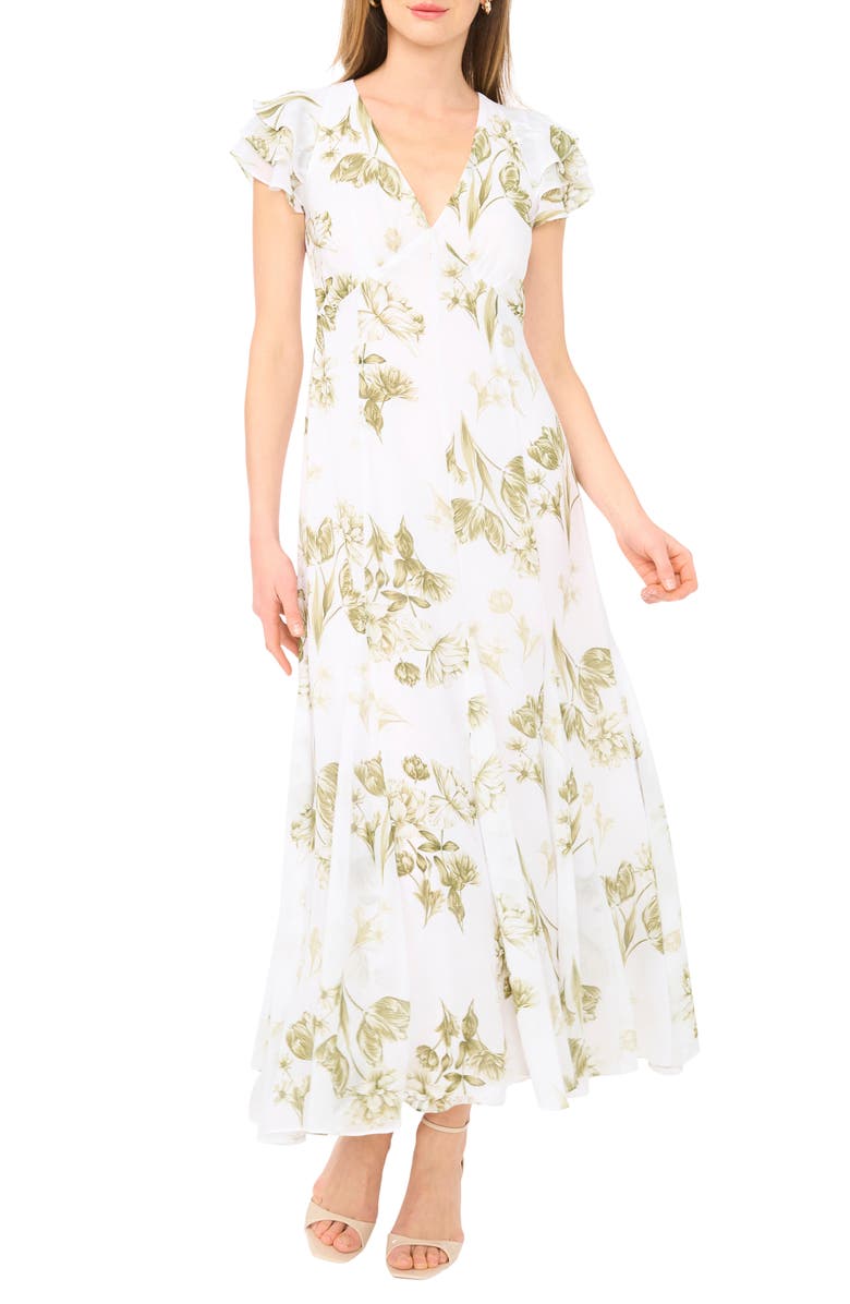 1.STATE Flutter Sleeve Godet Dress, Main, color, Grasshopper Green