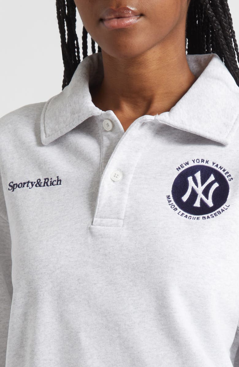 Sporty & Rich x '47 MLB New York Yankees World Series Cotton Fleece Polo Sweatshirt, Alternate, color, Heather Gray