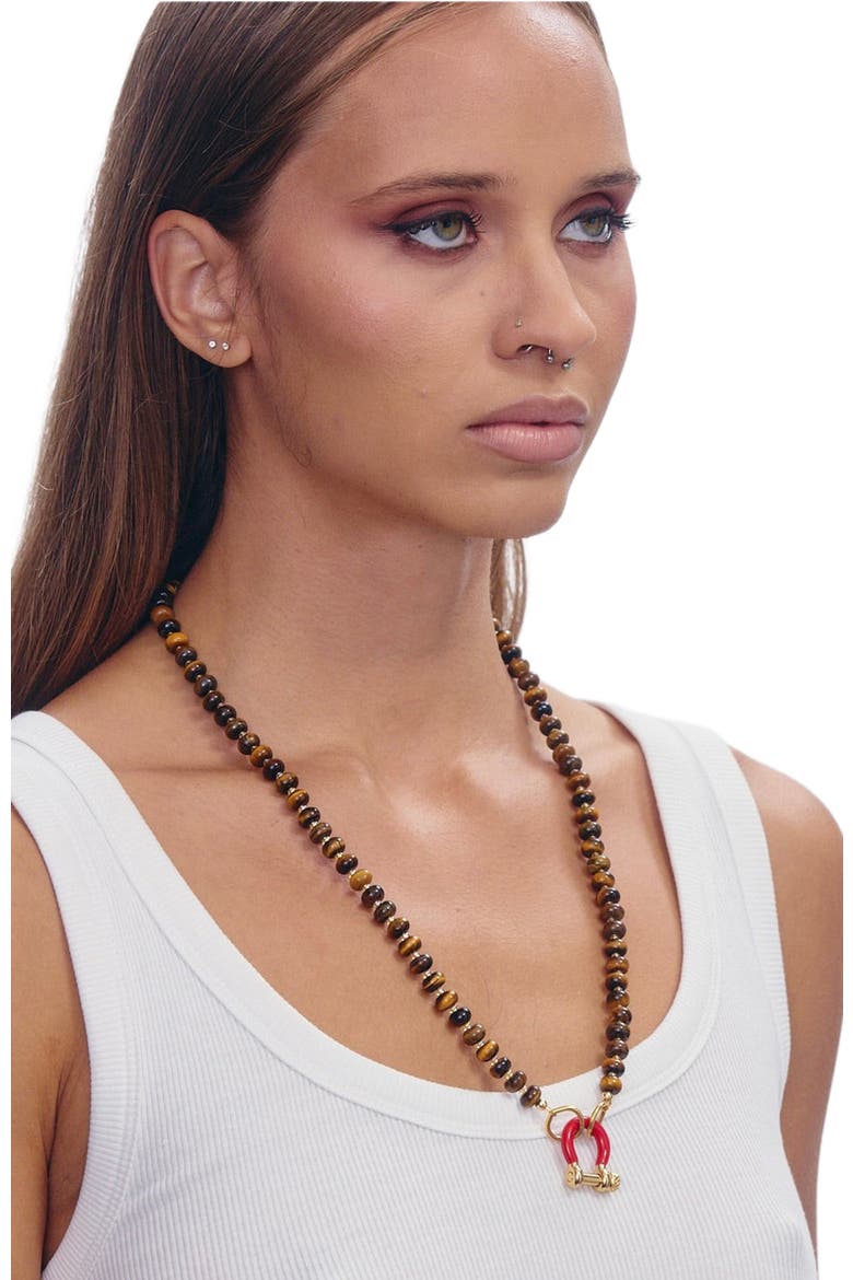 Garth Tiger Eye Gold Plated Necklace, Alternate, color, Brown