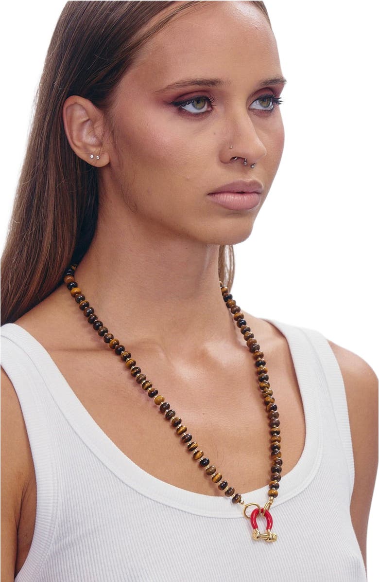 SHOP SPICY DAN Garth Tiger Eye Gold Plated Necklace, Alternate, color, Brown
