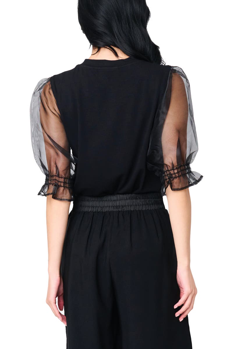 GIBSONLOOK Mixed Media Organza Puff Sleeve Ponte Top, Alternate, color, Black