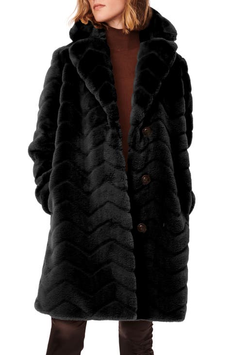 Long black faux fur coat womens on sale