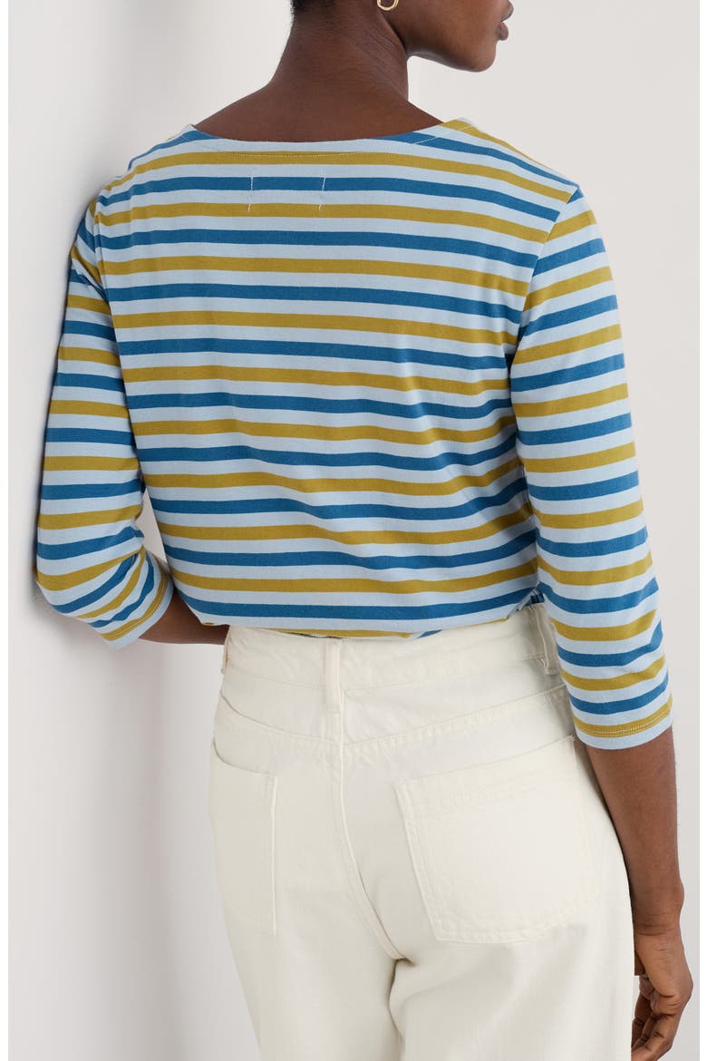 Sailor Stripe Three Quarter Sleeve Organic Cotton T-Shirt, Alternate, color, DUET MINI CORNISH PEAR