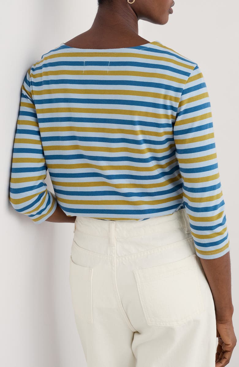 Seasalt Cornwall Sailor Stripe Three Quarter Sleeve Organic Cotton T-Shirt, Alternate, color, Duet Mini Cornish Pear