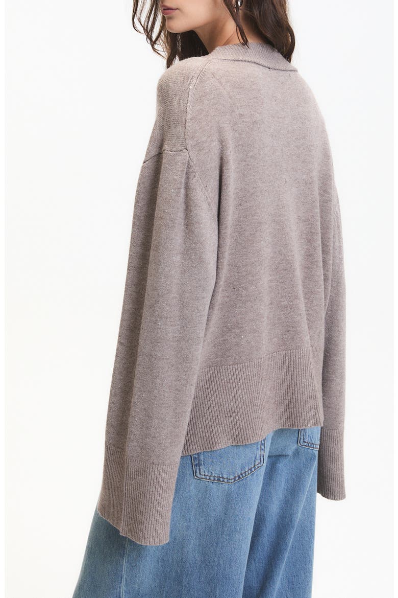 Ascclepias V-Neck Sweater, Alternate, color, MELANGE MINK