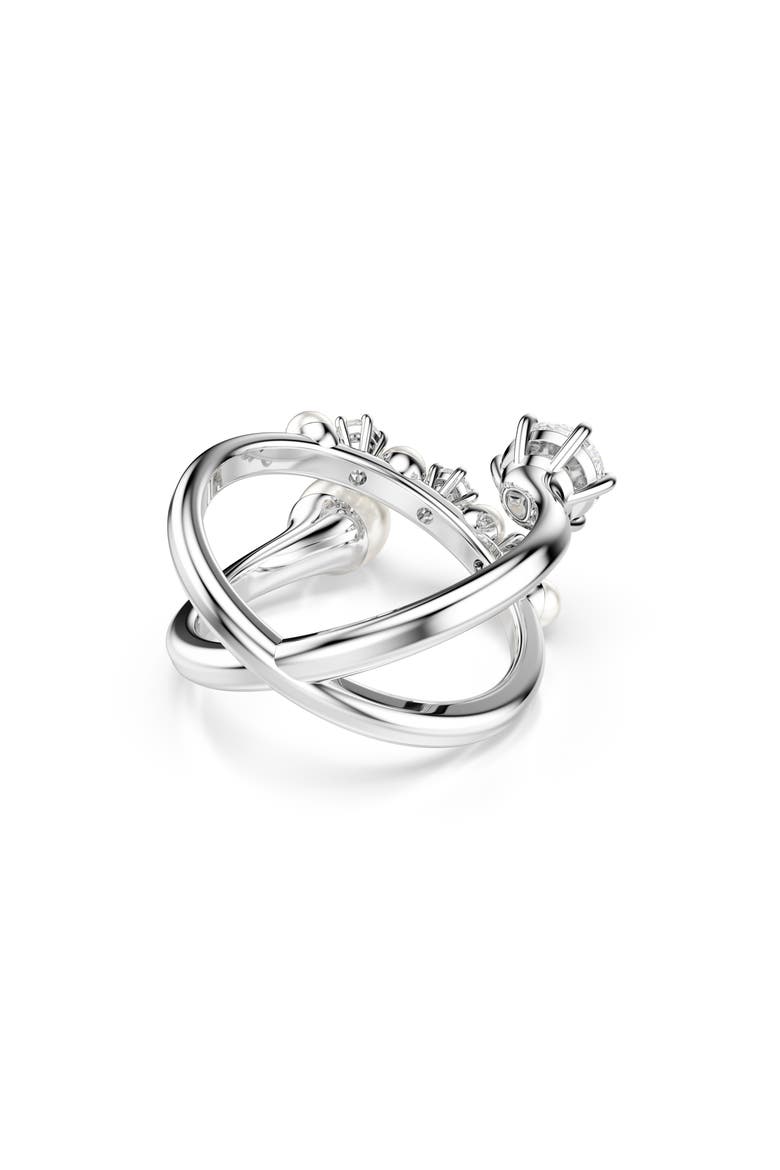 Cubic Zirconia & Glass Pearl Matrix Ring, Alternate, color, WHITE GOLD