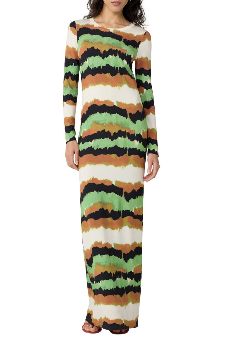 Robin Abstract Stripe Long Sleeve Column Dress, Main, color, CATERPILLAR IVORY