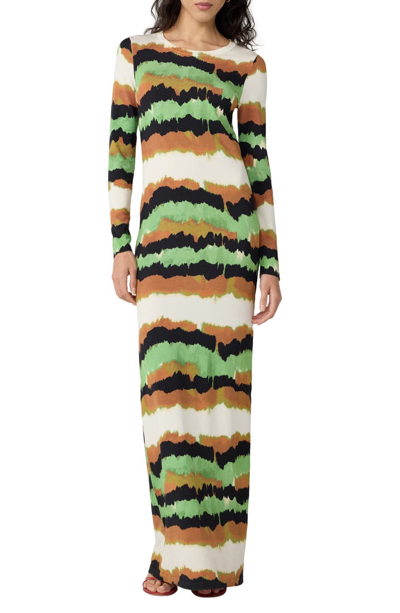 Diane von Furstenberg Robin Abstract Stripe Long Sleeve Column Dress, Main, color, Caterpillar Ivory