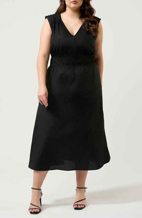 Allyssa Smock Waist Sleeveless Cotton Dress (Plus)