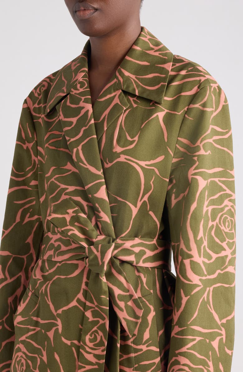 Dries Van Noten Roltas Giant Couture Rose Print Cotton & Sequin Wrap Coat, Alternate, color, Khaki