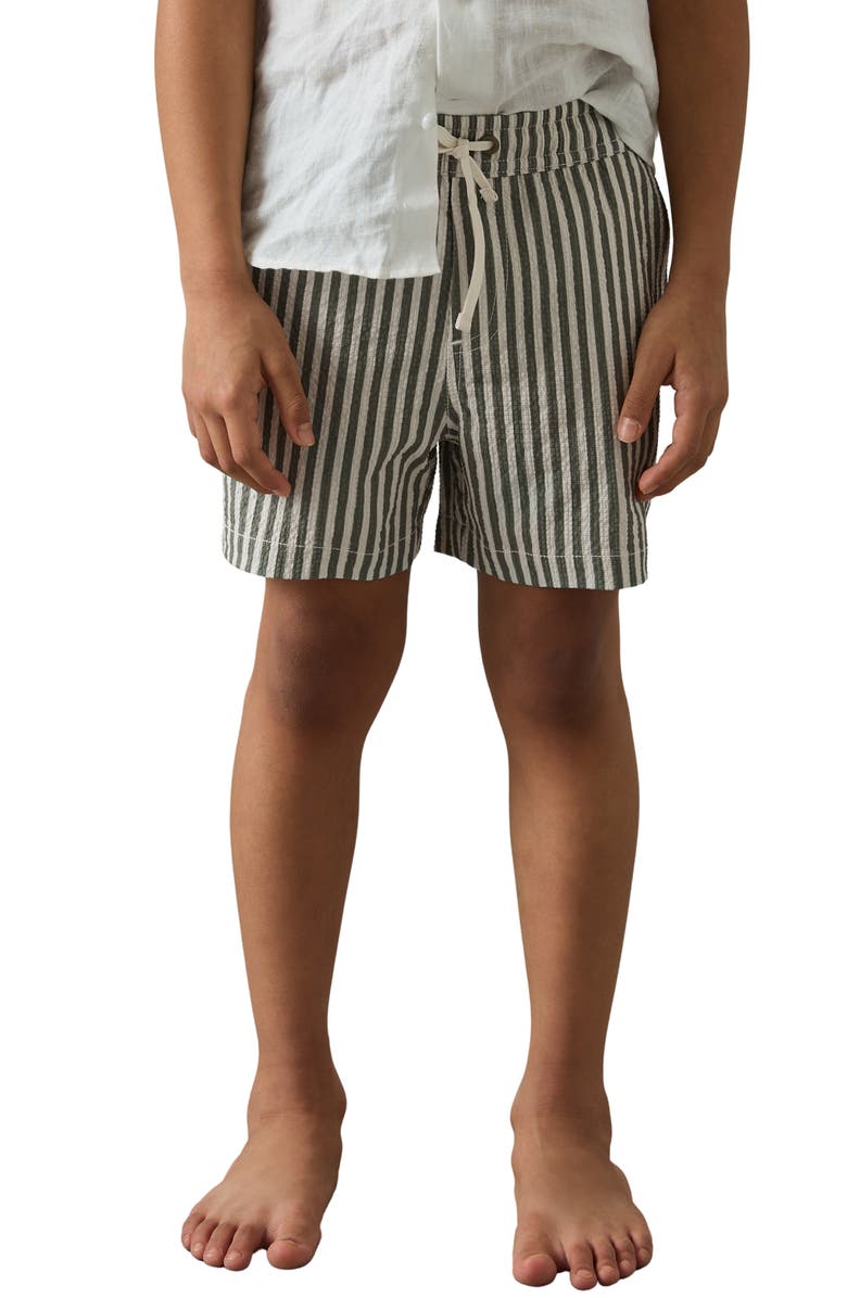 Reiss Kids' Bay Seersucker Striped Swim Shorts, Alternate, color, Sage/ White