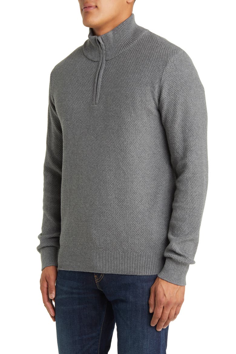 Waffle Knit Quarter Zip Pullover, Alternate, color, GREY
